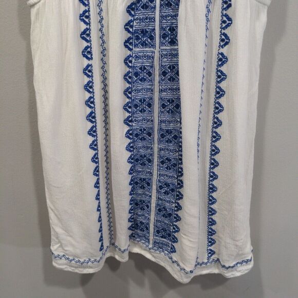 Dex Womens Embroidered Mini Sundress Size Large White Blue Boho Tassel Summer - Picture 3 of 10
